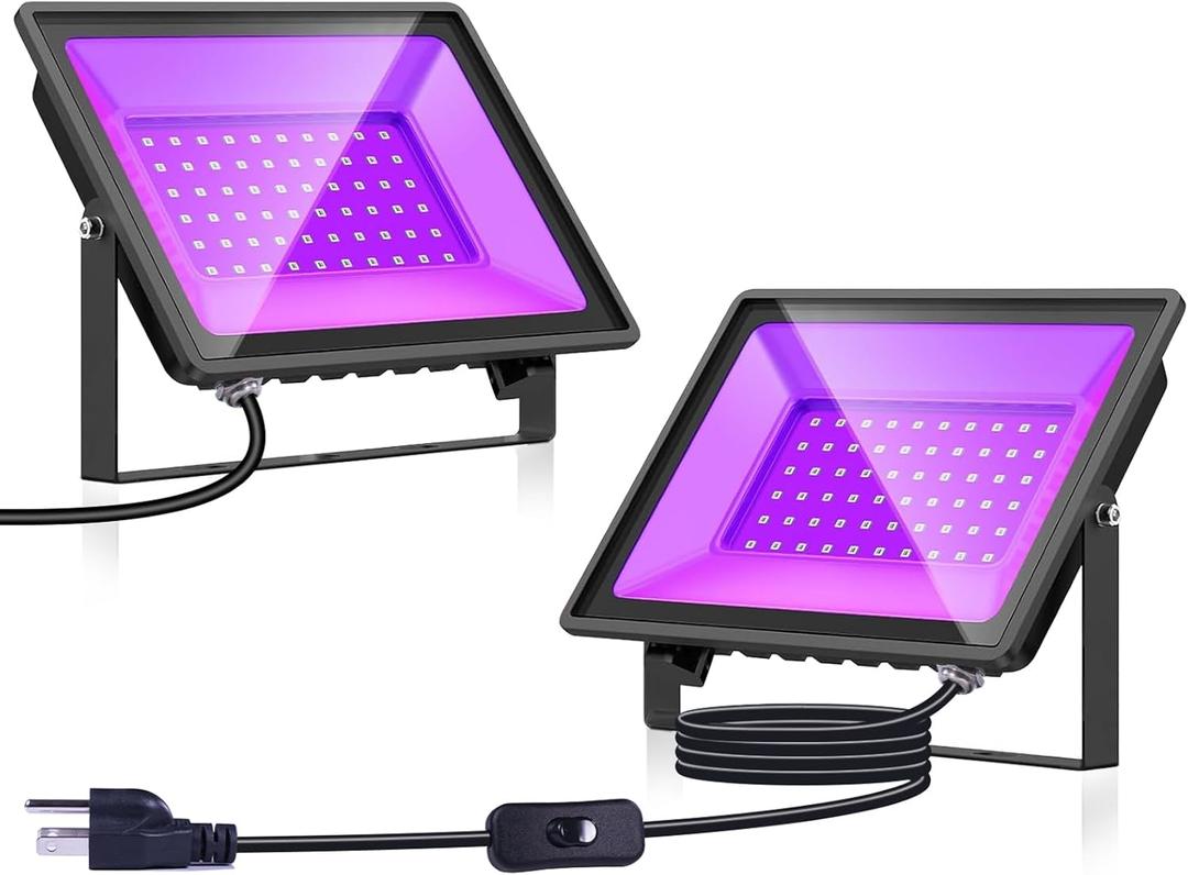 2-Pack UV Black Light. Waterproof (IP66), US Plug+Switch. Black Lights for Glow Party, Halloween/Christmas Decor, Body Paint & Fluorescent Art. Indoor/Outdoor use (50W 2Pcak)