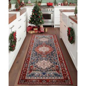 YJ.GWL Area Rug 2x7, Machine Washable Hallway Runner Rug, Boho Floral Vintage Distress Print Pattern Carpet, Low Pile Lightweight Thin Rugs for Entryway, Kitchen and Corridor, Red