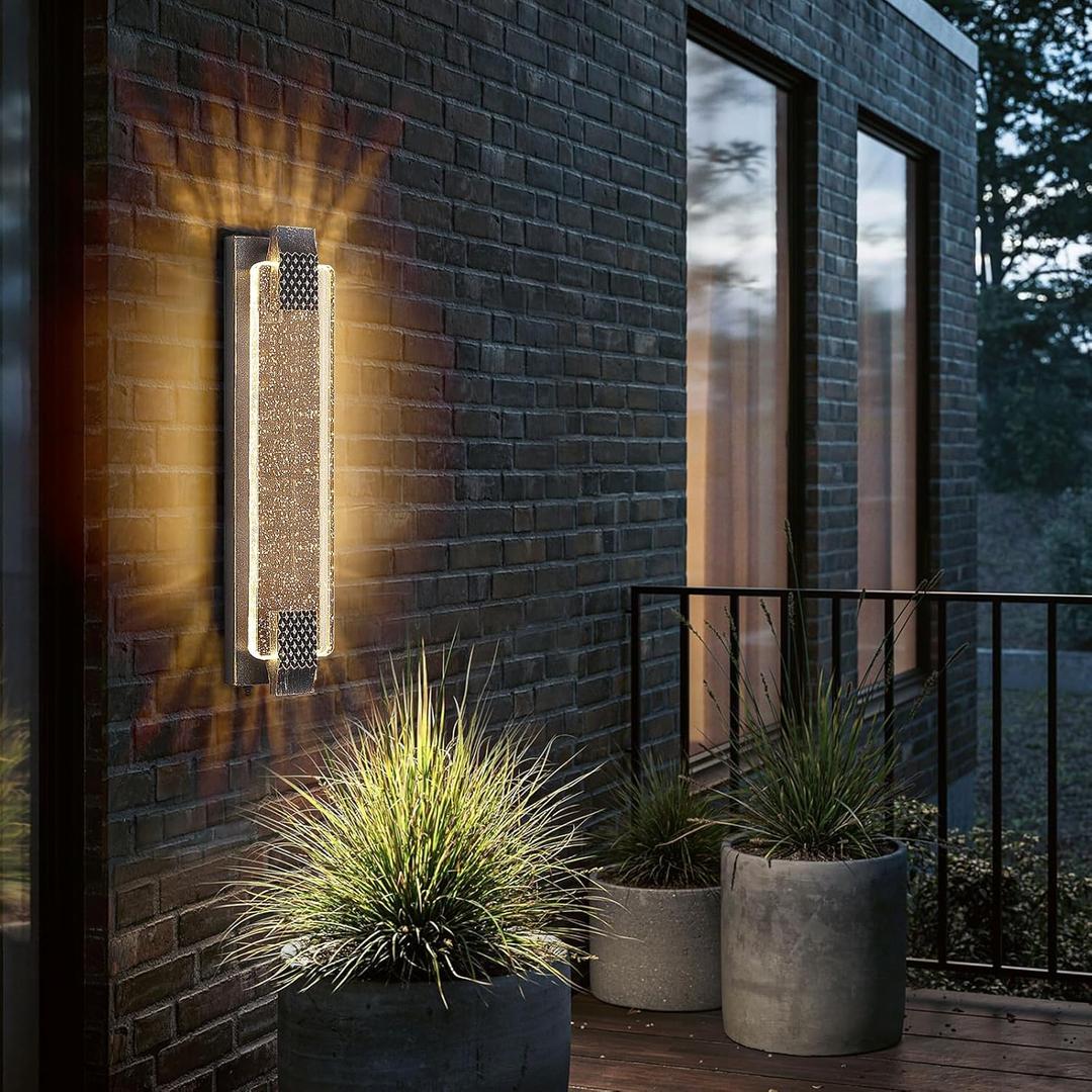 camuucci Dusk to Dawn Outdoor Light, 23.6 Inch LED Porch Lights Outdoor Waterproof Modern Outside Sconce Wall Mount for Doorway Hallway Porch Patio Yard Doorway Bronze