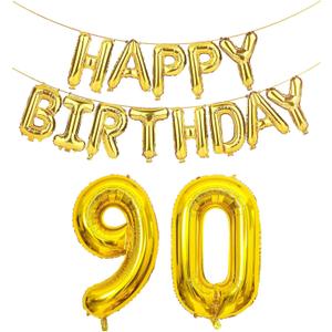 SHUNTAI 90th Birthday Decorations for Men Women 90 Balloon Number Gold Jumbo Numbers 90 Foil Mylar Balloons with Gold Letters Happy Birthday Balloon Banner 90 Years Old Theme Party Events Supplies