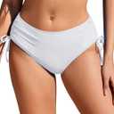 Ekouaer Bikini Bottoms for Women Mid Waist Swim Bottom Full Coverage Swim Bathing Suit Bottom Adjustable Side Tie Swim Shorts (White, S)