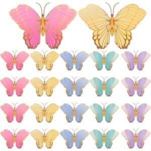 Wettarn 20 Pcs Butterfly Centerpieces for Tables Butterfly Party Decorations 3D Golden Table Toppers Centerpiece for Girl Party Birthday Baby Shower (10 x 7 In,Mix Color)