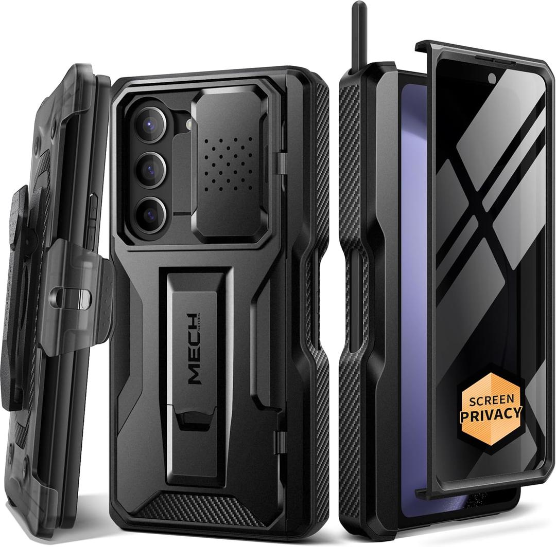 TONGATE for Z Fold 5 Case, [with Privacy Screen Protector & Slide Camera Cover] [S Pen Holder & Hinge Protection] Military Drop Phone Case for Samsung Galaxy Z Fold 5 with Stand & Belt Clip, Black