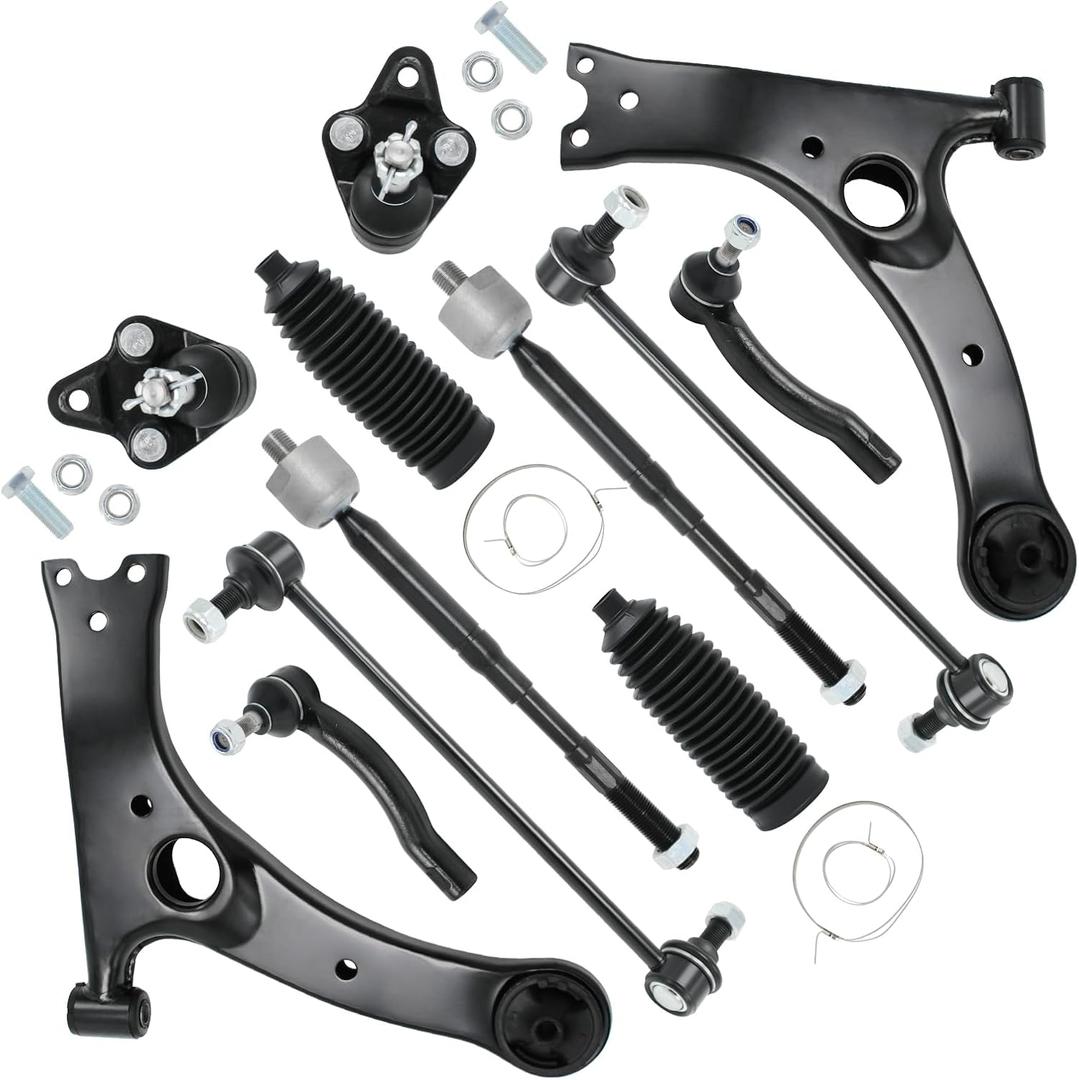 12pcs Suspension Kit for Toyota Corolla 2003 2004 2005 2006 2007 2008, Lower Control Arms w/Ball Joints Sway Bar Links Tie Rods Boots & Bellow Replacement