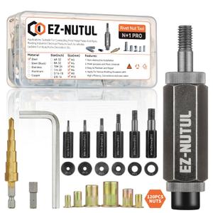 Rivet Nut Installation Tool Set Flat Head Rivnut Threaded Insert Nut Kit SAE & Metric for Metal Heavy Duty Zinc Plated Nutsert (Metric Tool Assortment(120pcs))