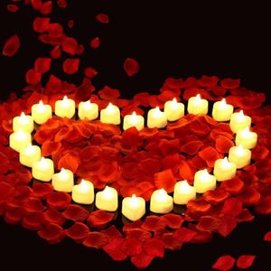 2000PCS Silk Rose Petals with 24 LED Tea Lights Candles, Romantic Night Decoration Set, Romantic Valentine, Wedding Anniversary, Send her and him Memories (Red)