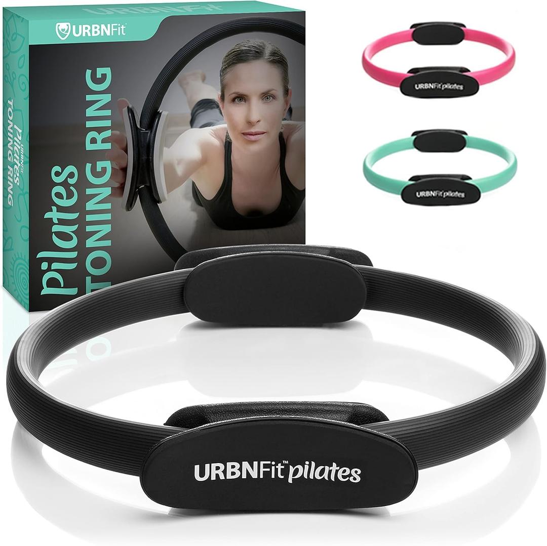 URBNFit Pilates Ring - 12" Magic Circle w/Dual Grip, Foam Pads for Inner Thigh Workout, Toning, Fitness & Pelvic Floor Exercise - Yoga Rings w/Bonus Exercise Guide (Black)