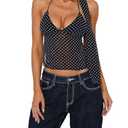 SOLY HUX Women's Polka Dots Halter Tops Y2k Sleeveless Tie Backless Cami Tops with Scarf Going Out Clubwear Black and White Polka Dots Large