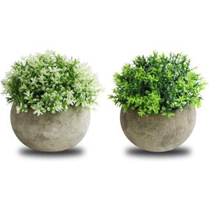 THE BLOOM TIMES 2 Pcs Fake Plants for Bathroom/Home Office Decor, Small Artificial Faux Greenery for House Decorations (Potted Plants)