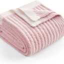 Snuggle Sac Spring Pink Throw Blanket for Couch, Soft Cozy Ribbed Fluffy Blankets for Women, Warm Microfiber Knit Cute Throws for Girls Daughter Mothers Day Gifts for Mom, Pink, 50x60 inches