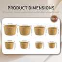 8pc Round Storage Baskets, Handwoven Natural Reed Grass, Structured