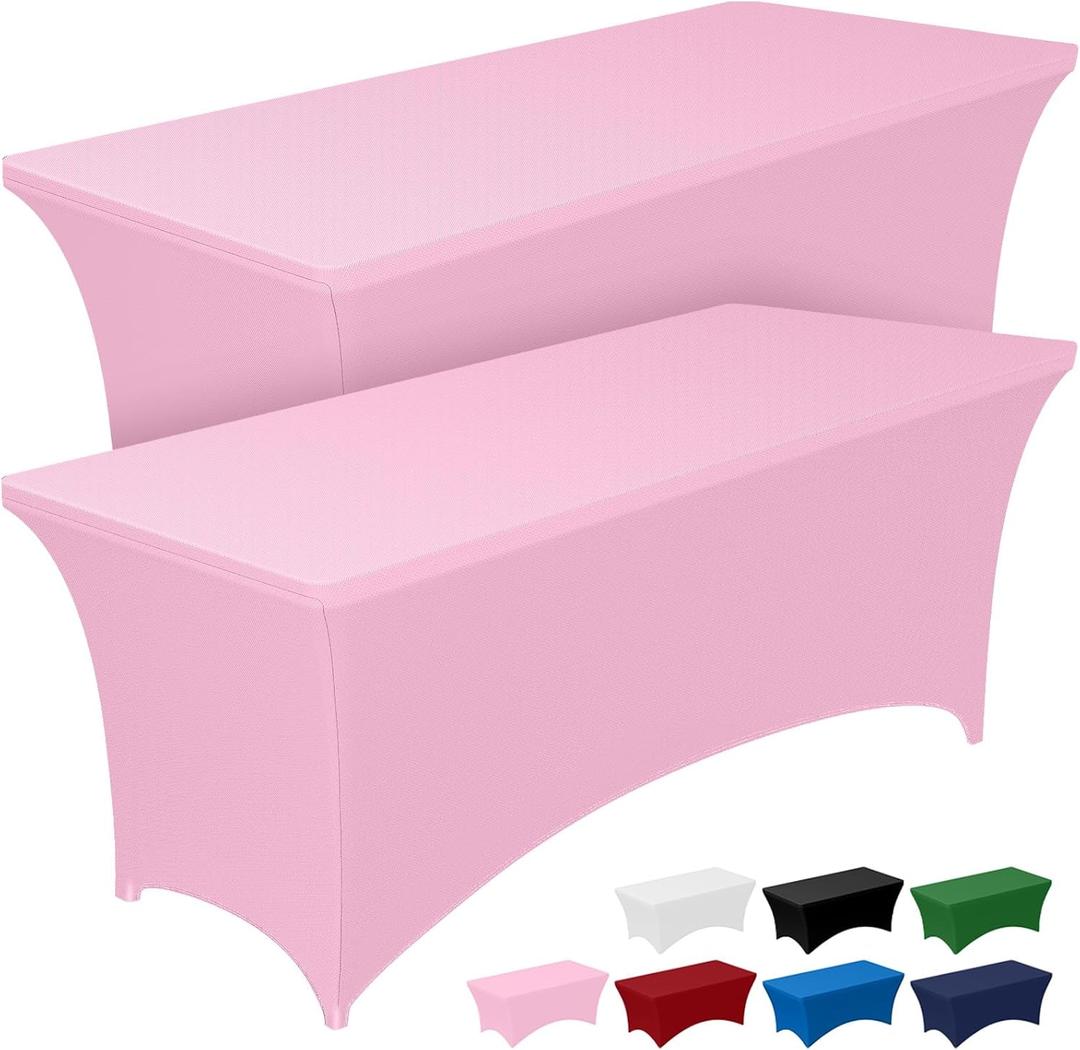 Pureegg Spandex Tablecloth 6ft - 2 Pack, Fitted and Tight Cloth for Rectangle Table, Wrinkle-Free and Stretch Table Cover for Party, Wedding, Banquet and Birthday, Pink