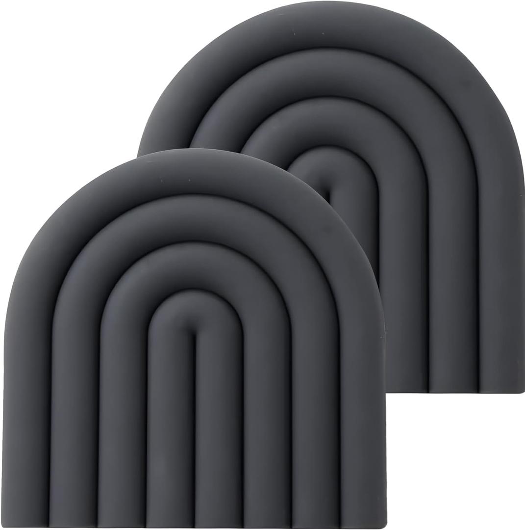 2 x Clean & Pure Silicone Trivets for Hot Pots and Pans - Stylish and Colorful Pot Holders, Heat Resistant Mats for Countertop, Hot Pads, Modern Multi-Purpose Trivet Mat, Coasters (Set of 2) (Grey) (Gray)