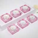 Tealight Candle Holder Set of 6, Pink Glass Candle Holder Heat-Resistant Square Holders for Wedding, Party, Home Dcor