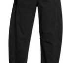 Utyful Barrel Jeans Women Cropped Baggy Trendy High Waisted Distressed Loose Stretch Denim Trouser Jeans with Pockets (Medium, True Black)