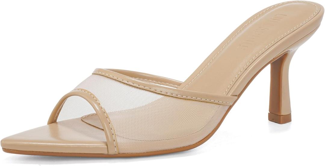 LULLASONG Women's Kitten Heels Open Pointed Toe Slip On Heels Mid Heeled Sandals for Women, 8