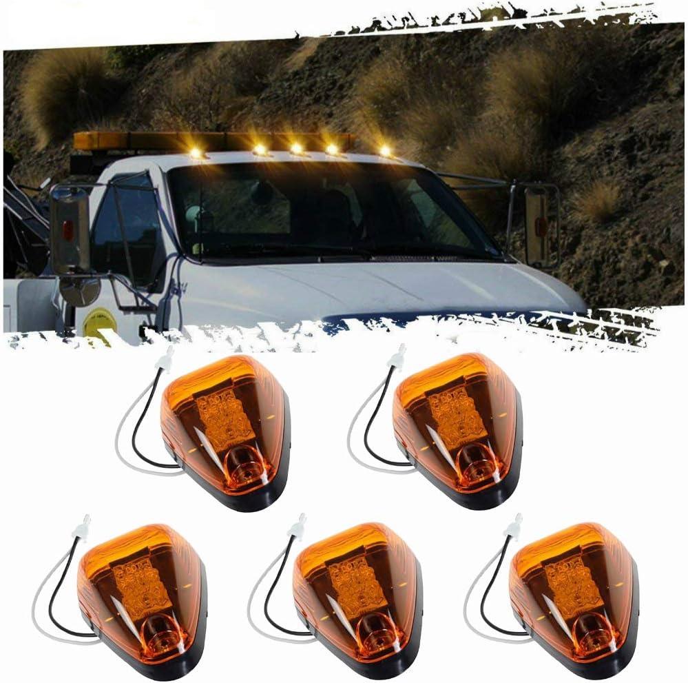 5pcs Amber Lens Amber LED Cab Roof Marker Lights, KOMAS Roof Top Lamp Clearance Running Light Replacement for Truck SUV Ford 1999-2016 E/F Super Duty (Amber Lens & Amber LED)