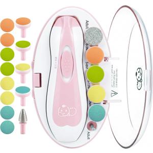 Royal Angels Upgraded 21 in 1 Baby Nail Trimmer with Labeled Case, 13 Extra Replacement Pads, Safe Electric Baby Nail File Kit for Newborns & Toddlers, Whisper Quiet Nail Clipper with LED Light (Pink)