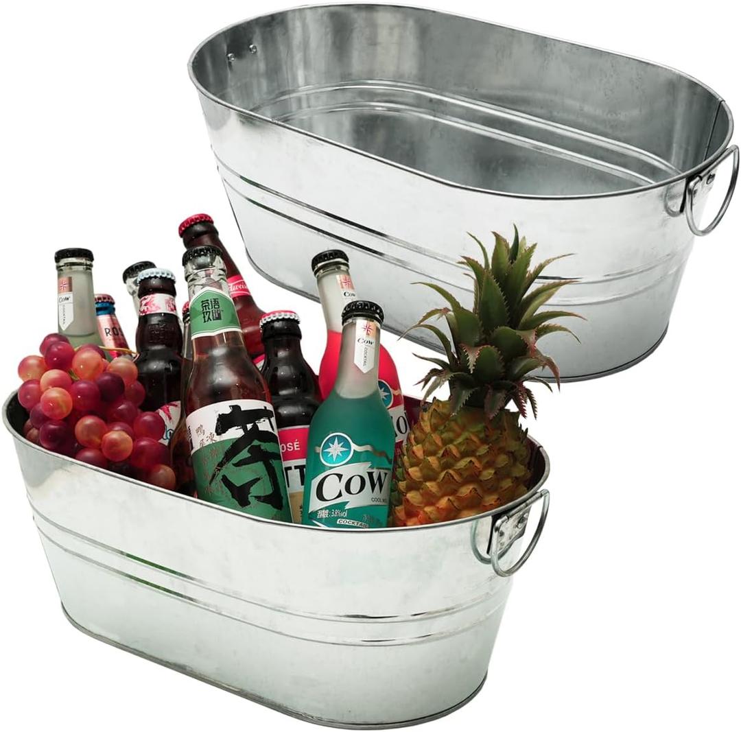 2 Pack Galvanized Tub 4 Gallon Ice Bucket with Handle Large Metal Drink Buckets for Parties Beer Beverage Tub with Carry Handles for Champagne Cocktails Wine Cooling for Mimosa Bar Supplies