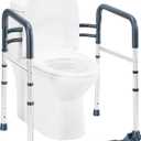 Lianjindun Toilet Safety Rails with Footrest, Folding & Portable Bathroom Toilet Handles for Elderly, Seniors, Handicap & Disabled, Adjustable Toilet Safety Frame Fit Any Toilets (350 LB)