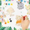 Bafeil 24 Set Safari Party Favors Jungle Animal Wooden Painting Crafts Kit with Bubble Wands - Wild Zoo Birthday Decorations Party Supplies, Goodie Bag Stuffers Gifts Classroom Prizes Pinata Filler