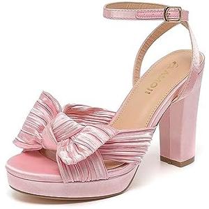 LISHAN Women's Platform Block Chunky High Heels Ankle Buckle Round Toe Heeled Sandals, Size 8