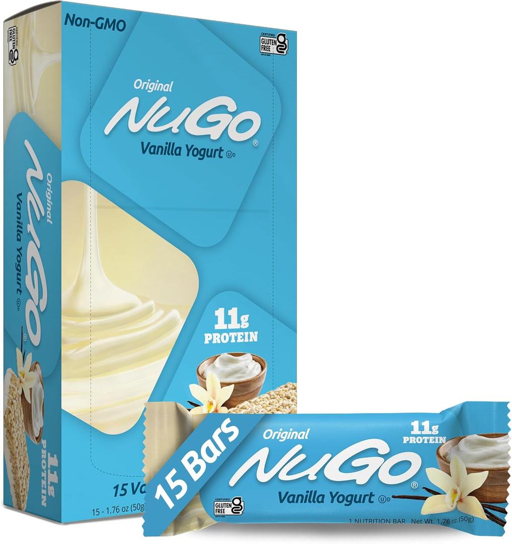 NuGo Protein Bar, Vanilla Yogurt, 11g Protein, Gluten Free, 15 Count, BBD 11/23/2026