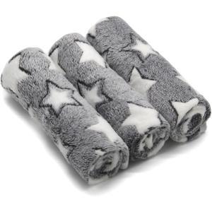 1 Pack 3 Puppy Blankets Cat Dog Blankets Super Soft Warm Sleep Mat Grey Star Cute Print Blanket Fluffy Fleece Pet Blanket Flannel Throw for Small Dogs Puppy Dogs Cats Medium(29"x20")