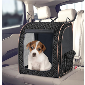 Pet Carrier & Car Seat, 20 Inch 3-Door Portable Soft-Sided Folding Travel Crate Kennel for Dogs and Cats,Collapsible Hard Bottom Back Seat Extender Travel Cage Blanket for Small Dogs, Blac