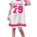 SOLY HUX Toddler Girl's Striped Jersey T Shirt Dress Number Graphic Short Sleeve Loose Summer Dresses Multicolor 7Y (White)