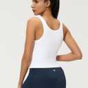 AJISAI Womens Double Lined Workout Tank Tops Scoop Neck Yoga Tanks Casual Crop Sleeveless Summer Top (White, L)