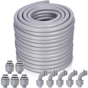 Liquid-Tight Conduit and Connector Kit - 1/2 Inch 100 FT Non Metallic Liquid Tight Electrical Conduit with 5 Straight and 5 Angle Fittings