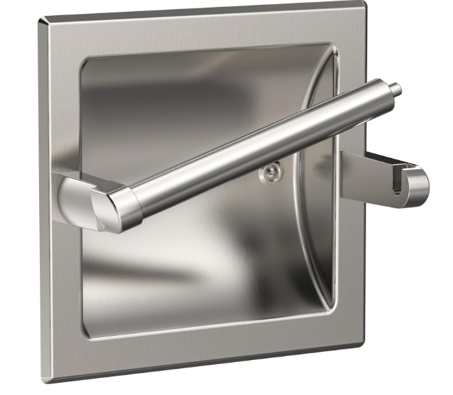 Brushed Nickel Recessed Toilet Paper Holder, Contemporary Hotel Style Pivoting in Wall Toilet Paper Holder - Recessed Toilet Tissue Holder, Regular Roll