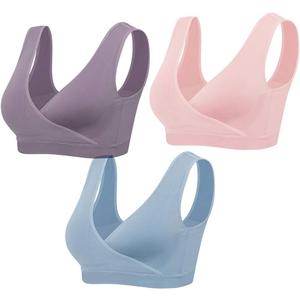 Lemef Nursing Sleep Bras Wirefree Maternity Breastfeeding Bras 3 Pack (Small, Pink&purple&blue)
