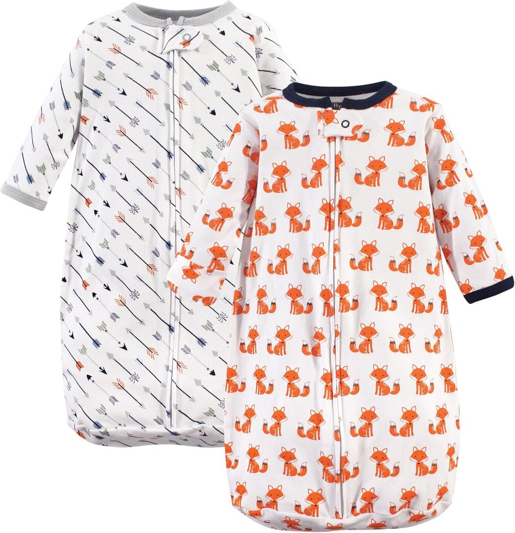 Hudson Baby BabyCotton Long-Sleeve Wearable Sleeping Bag, Sack, Blanket (0-3 Months, Foxes)