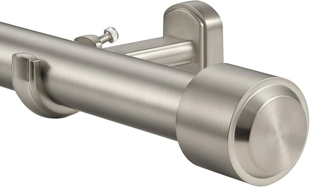Heavy Duty Curtain Rods, 1 1/8 Inch Diameter Single Curtain Rod 72-144Inch(6-12ft) Extendable Length with End Caps Adjustable Modern Brackets-Matte Nickel
