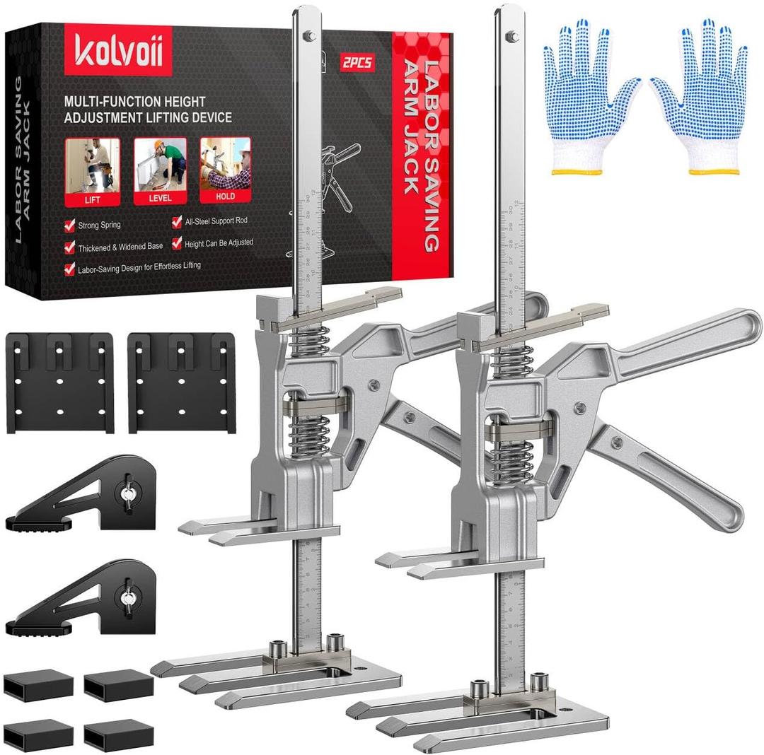 Kolvoii Labor Saving Arm Jack 2 Pack, 10" Height-Adjustable All-Metal Hand Lifting Jack Tool for Furniture, Door, Window, Cabinet and Drywall Installation (Large)
