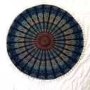 22" Blue Mandala Barmeri Round Floor Pillow Cover Cushion Meditation Seating Ottoman Throw Cover Hippie Decorative Zipped Bohemian Pouf Pom Pom Pillow Case