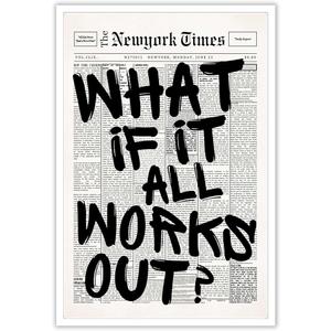 Drimiler Retro Black And White Newspaper Poster What If It All Works Out Canvas Wall Art Positive Affirming Quote Minimalist Prints Painting For Home Bedroom Dorm Wall Decor 8x12in Unframed