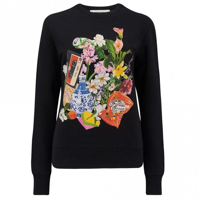 GG Athena Flower Print Sweatshirt in Black, SIZE M