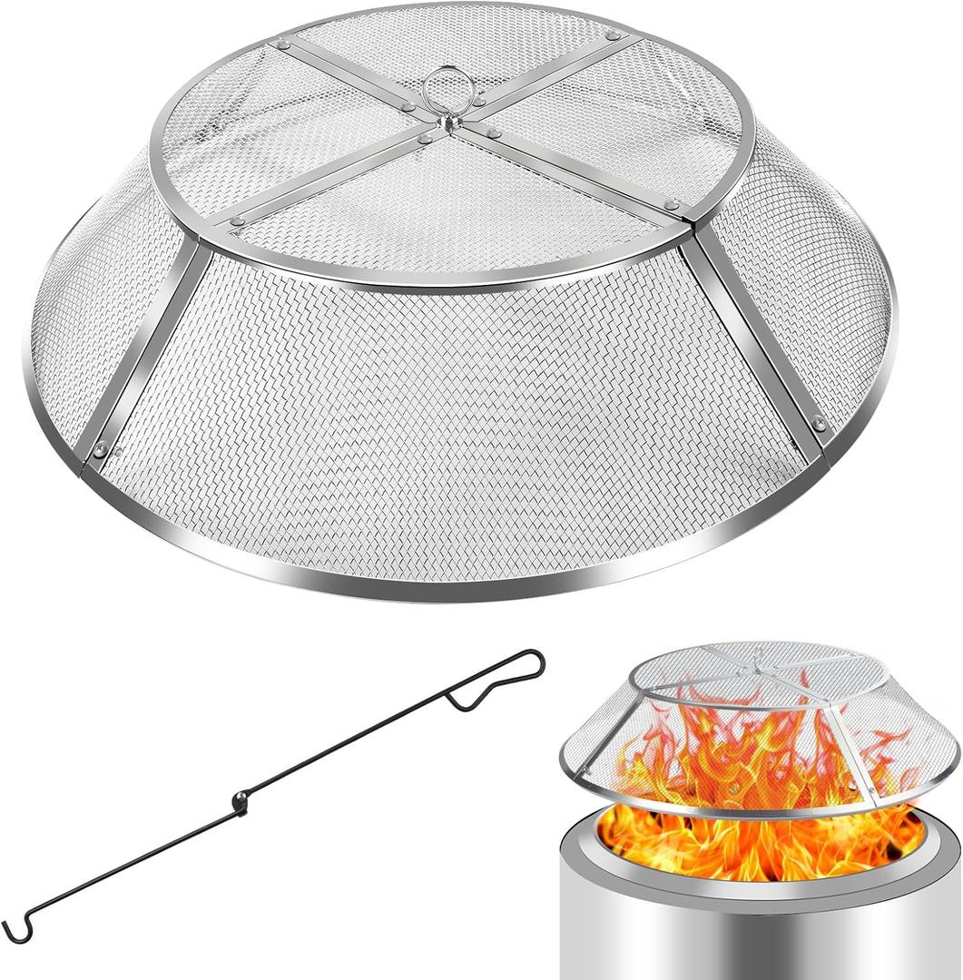 Fire Pit Spark Screen for Solo Stove Bonfire, 19.5 Inch Bonfire Shield 304 Stainless Steel Detachable Mesh Fire Pit Spark Protector with Grill Function and Removal Tools