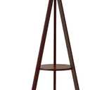 LEPOWER Tripod Floor Lamp, Mid Century Wood Standing Lamp, Modern Design Shelf Floor Lamp for Living Room, Bedroom, Office, Flaxen Linen Shade with E26 Lamp Base Walnut