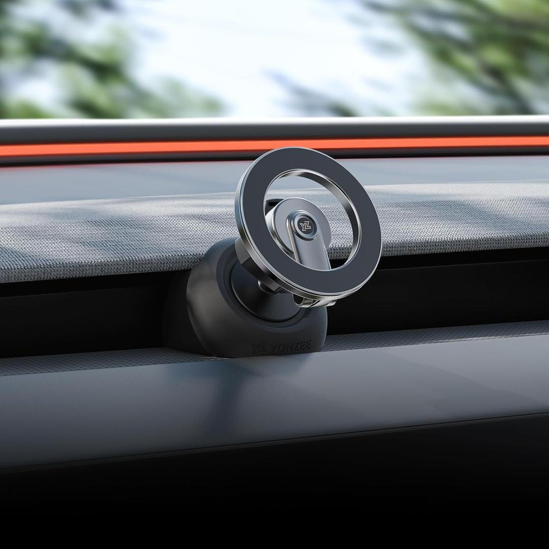 YONZEE Magnetic Phone Mount Compatible with 2025-2026 Model Y Juniper and 2024-2026 Tesla Model 3 Highland, Dashboard Ball Joint Base, Strong Magnetic Holder Ring, 360 Rotation
