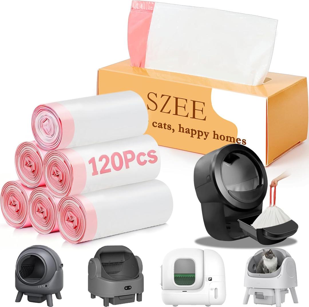 SZEE 120 Pack Automatic Waste Bags Compatible with Litter Box Robot 3/4 and Other Automatic Cat Litter Box, Waste Drawer Liners Bags Heavy Duty, Thick Self-cleaning Cat Litter Box Liners