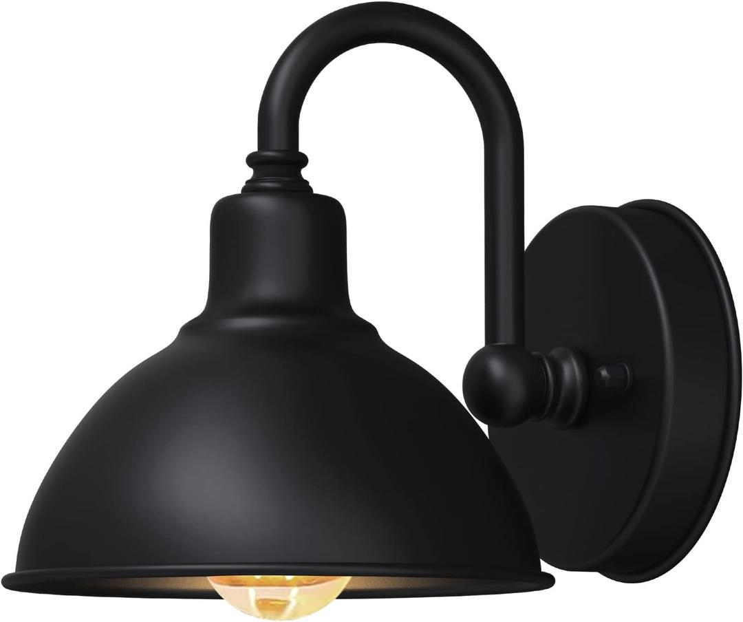 Barn Light Gooseneck Light- Small Farmhouse Outdoor Lighting, 1-Light Outdoor Gooseneck Lighting Farmhouse Wall Sconce for Patio Porch Garage (6.4" Diameter, 1pc)