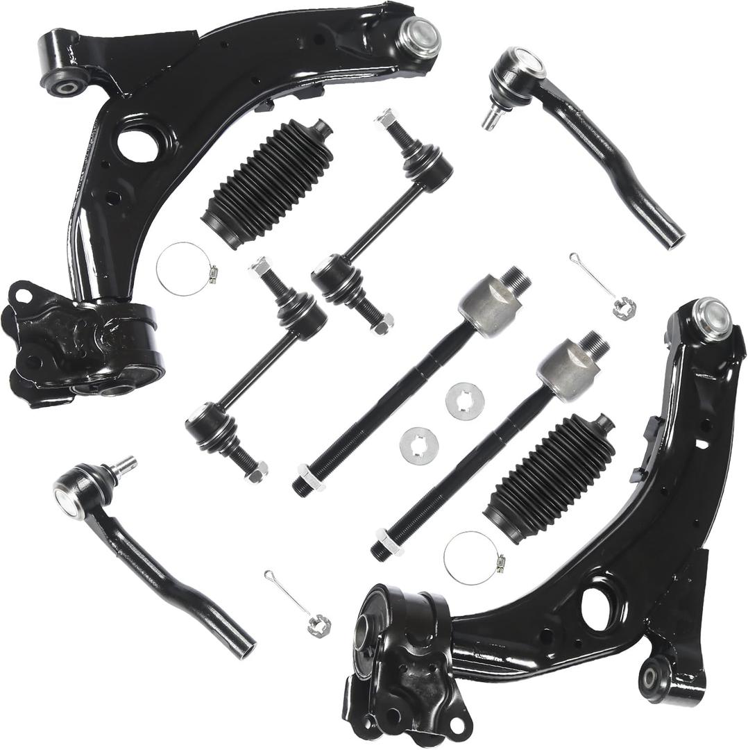 10PCS Suspension Kit Fits 2007-2014 for Ford Edge, 2007-2015 for Lincoln MKX (2 Front Lower Control Arms Sway Bars 4 Inner & Outer Tie Rods 2 Boots) 2008 2009 2010 2011 2012 2013