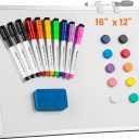 Dry Erase White Board, 16 x 12 inch Double-Sided Desktop Whiteboard with Stand, 10 Markers, 10 Magnets and 1 Eraser, Portable Double-Sided Dry Erase Board for Drawing, School, Office and List Wall
