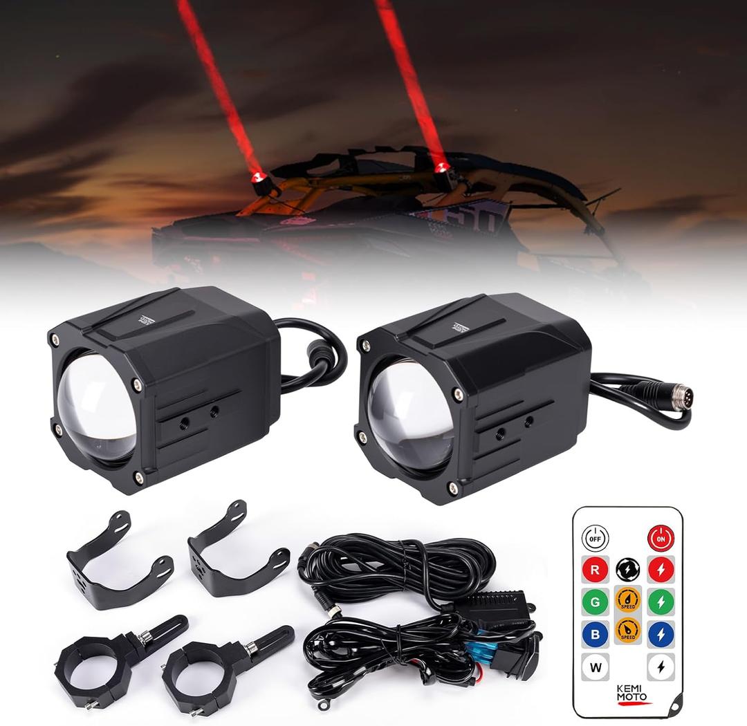 KEMIMOTO Whipless LED Whip Lights with 9 Chase, Flash Light & Auto-Cycle Mode, Compatible with Polaris RZR Ranger Can-Am Maverick X3 Defender CFmoto, Fit 1.5''-2'' Roll Cage, Alien Lights for SXS UTV
