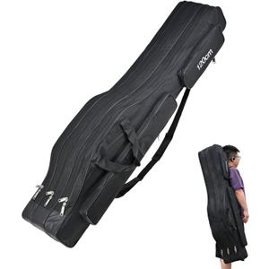 LEOFISHING Portable 3 Layers Fishing Pole Bag Durable Oxford Folding Fishing Rod Reel Carry Case Tackle Storage Bag Case Waterproof Camouflage Travel Fishing Carrier (Black, 120cm/47in)