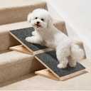 Dog Ramp for Stairs 2 Pack - Adjustable Wooden Stair Wedges for Small Dogs, Foldable Indoor Dog Stair Ramp with Triangular Support and Non-Slip Pads for Senior and Short-Legged Pets